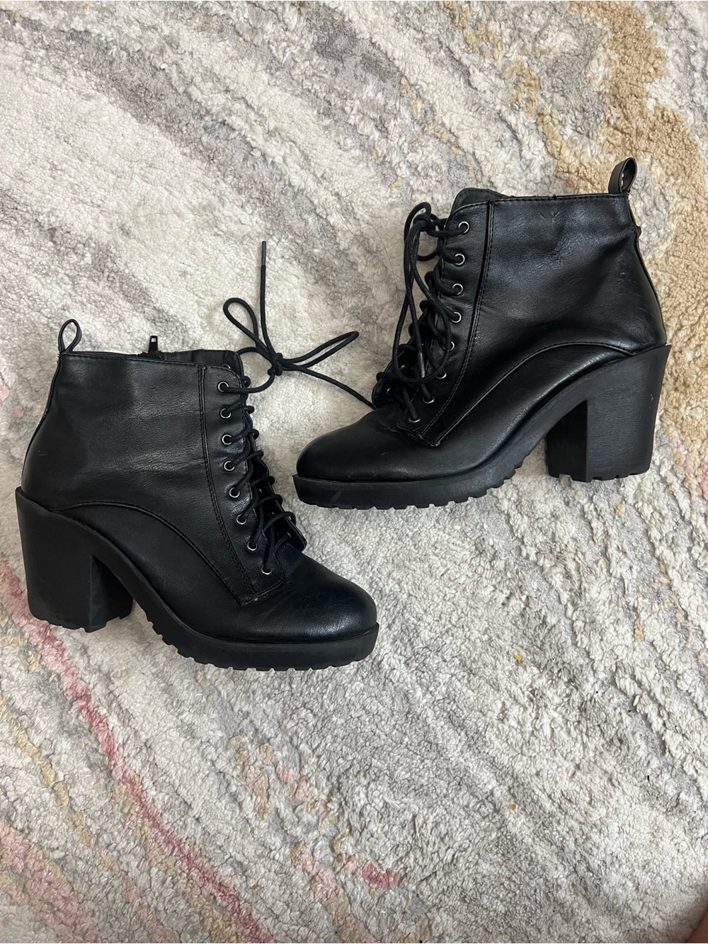 Charlotte Russe Black Lace-Up Block Heel Ankle Boots